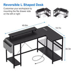 Bureau d'angle en L, Bureau de jeu réversible avec support d'écran et étagères de rangement, pour la maison, Bureau d'ordinateur