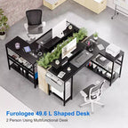 Bureau d'angle en L, Bureau de jeu réversible avec support d'écran et étagères de rangement, pour la maison, Bureau d'ordinateur