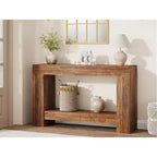 Console de ferme, longue table de canapé à 2 niveaux avec rangement ouvert, table d'appoint en bois pour entrée, salon, couloir ou hall