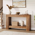 Console de ferme, longue table de canapé à 2 niveaux avec rangement ouvert, table d'appoint en bois pour entrée, salon, couloir ou hall
