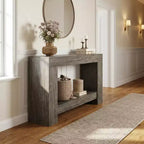 Console de ferme, longue table de canapé à 2 niveaux avec rangement ouvert, table d'appoint en bois pour entrée, salon, couloir ou hall