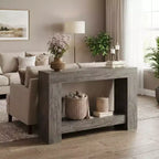 Console de ferme, longue table de canapé à 2 niveaux avec rangement ouvert, table d'appoint en bois pour entrée, salon, couloir ou hall