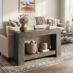Console de ferme, longue table de canapé à 2 niveaux avec rangement ouvert, table d'appoint en bois pour entrée, salon, couloir ou hall