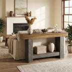 Console de ferme, longue table de canapé à 2 niveaux avec rangement ouvert, table d'appoint en bois pour entrée, salon, couloir ou hall