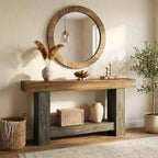 Console de ferme, longue table de canapé à 2 niveaux avec rangement ouvert, table d'appoint en bois pour entrée, salon, couloir ou hall