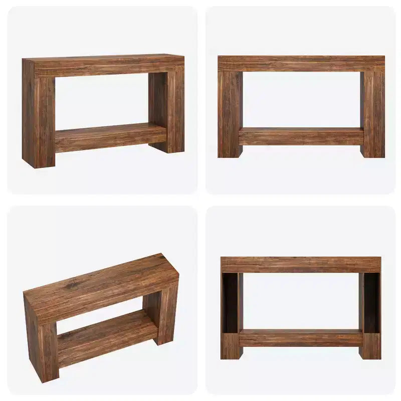 Console de ferme, longue table de canapé à 2 niveaux avec rangement ouvert, table d'appoint en bois pour entrée, salon, couloir ou hall