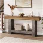 Farmhouse Console Table, 2-Tier Long Sofa Table with Open Storage, Wooden Entryway Accent Table for Entrance, Living Room, Hallway, or Foyer