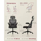 VASAGLE Chaise de Bureau Ergonomique en Maille avec Support Lombaire et Appui-tête Réglables, Fonction d'Inclinaison 90-105°, Siège Large, Accoudoirs Relevables