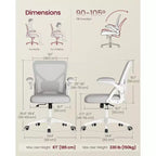 VASAGLE Chaise de Bureau Ergonomique en Maille avec Support Lombaire Réglable, Fonction d'Inclinaison 90-105°, Siège Large, Accoudoirs Relevables