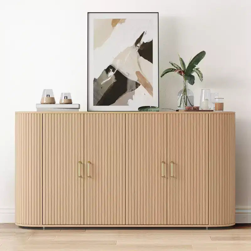 COZONY 63 Fluted Sideboard Buffet Cabinet with Storage, Modern Credenza with Adjustable Shelves & Curved Edge for Dining Room