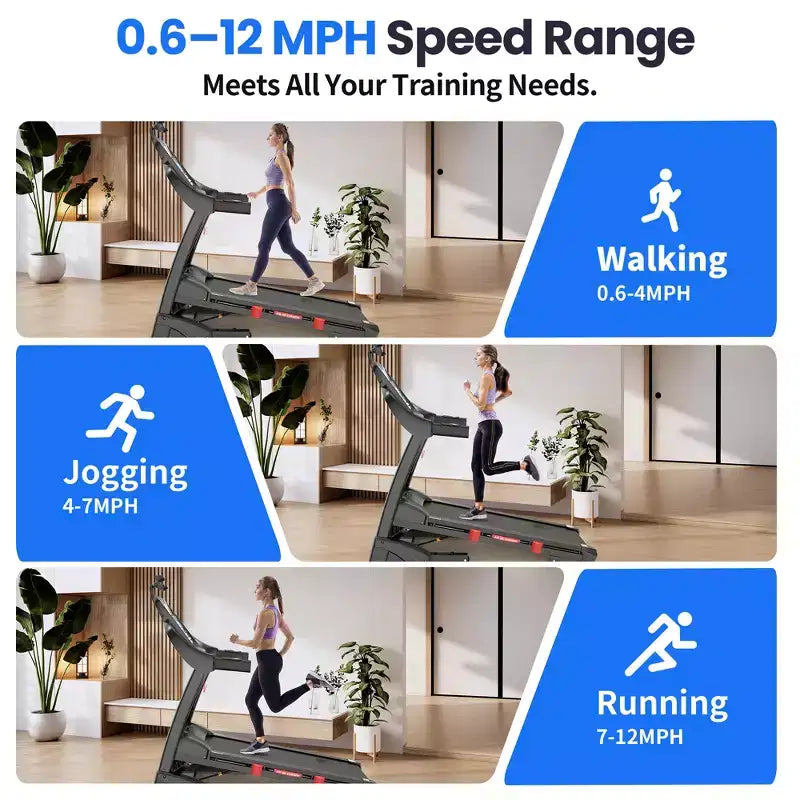 Tapis de course pliable portable de 180 kg, 19 km/h, 5 CV, avec inclinaison de 20 % pour la maison ou le bureau, contrôle par application, tapis de course pour la marche et la course à pied avec sangle de genou