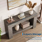 Long Farmhouse Console Table, 2-Tier Large Sofa Table with Storage for Living Room, Entryway & Hallway, Rustic Wood Entry Table for Entrance