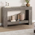 Long Farmhouse Console Table, 2-Tier Large Sofa Table with Storage for Living Room, Entryway & Hallway, Rustic Wood Entry Table for Entrance