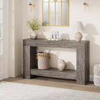 Long Farmhouse Console Table, 2-Tier Large Sofa Table with Storage for Living Room, Entryway & Hallway, Rustic Wood Entry Table for Entrance