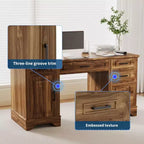 Bureau en bois de 58 pouces de large avec classeur et tiroirs de rangement - Table d'ordinateur multifonctionnelle pour chambre, salle de jeux et bureau