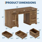 Bureau en bois de 58 pouces de large avec classeur et tiroirs de rangement - Table d'ordinateur multifonctionnelle pour chambre, salle de jeux et bureau