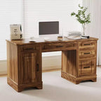 Bureau en bois de 58 pouces de large avec classeur et tiroirs de rangement - Table d'ordinateur multifonctionnelle pour chambre, salle de jeux et bureau