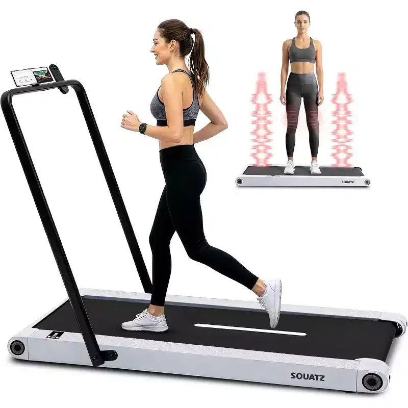 Squatz 2-in-1 Walking Pad with Vibration Plates and Handlebar  White