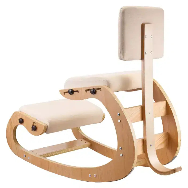 VEVOR Ergonomic Kneeling Chair, Wooden Posture Knee Chair with Adjustable Thick Foam Cushions, Backrest and Wood Frame, Adjustable Height, Off-white