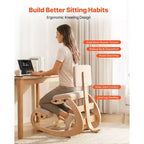 VEVOR Ergonomic Kneeling Chair, Wooden Posture Knee Chair with Adjustable Thick Foam Cushions, Backrest and Wood Frame, Adjustable Height, Off-white