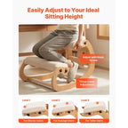 VEVOR Ergonomic Kneeling Chair, Wooden Posture Knee Chair with Adjustable Thick Foam Cushions, Backrest and Wood Frame, Adjustable Height, Off-white