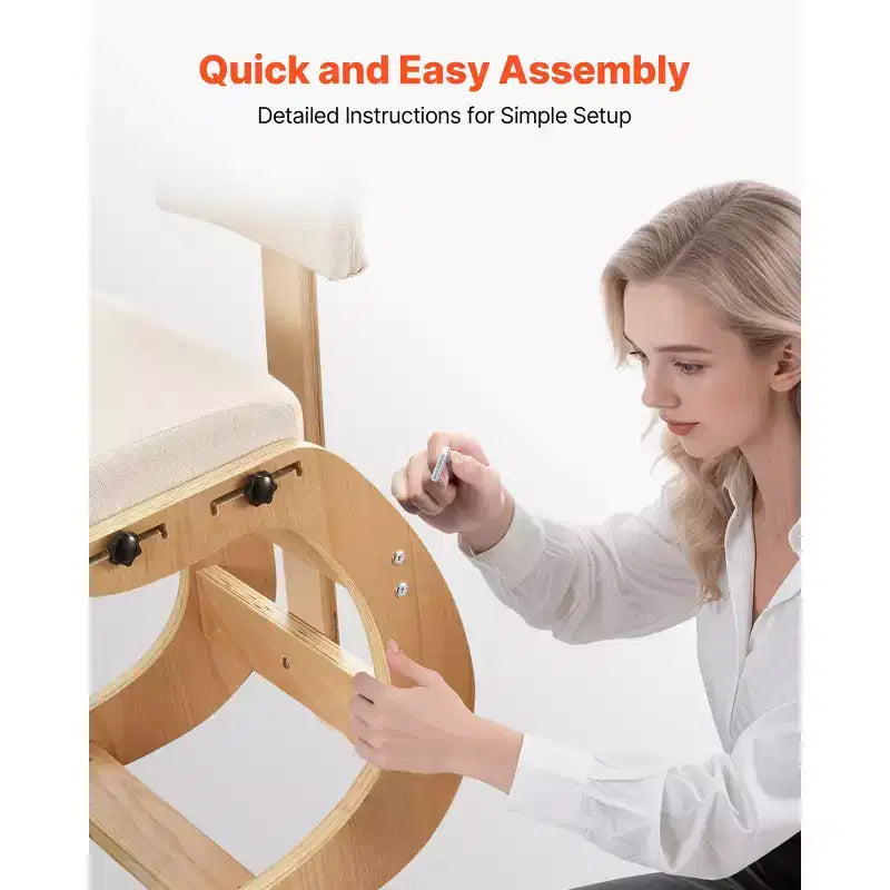 VEVOR Ergonomic Kneeling Chair, Wooden Posture Knee Chair with Adjustable Thick Foam Cushions, Backrest and Wood Frame, Adjustable Height, Off-white