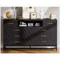 8 Drawer Dresser TV Cabinet with Charging Station & LED Lights, Modern Black Accent Chest for Bedrooms/Living Rooms/Apartments