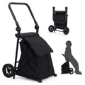 2-in-1 Collapsible Utility Hand Cart, Rolling Trolley W/ 32.5 Gal Waterproof Bag, Cushioned Seat & Adjustable Handle for Groceries, Laundry, Travel