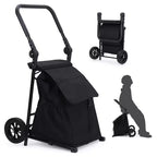 2-in-1 Collapsible Utility Hand Cart, Rolling Trolley W/ 32.5 Gal Waterproof Bag, Cushioned Seat & Adjustable Handle for Groceries, Laundry, Travel