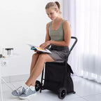 Chariot de courses pliable 2 en 1, chariot à roulettes avec sac étanche de 123 L, siège rembourré et poignée réglable pour les courses, la lessive, les voyages