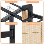 Queen Rattan Bed Frame with LED Light & Storage, Boho Woven Headboard Platform Bed, No Box Spring Needed for Queen Size Mattress