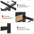Queen Rattan Bed Frame with LED Light & Storage, Boho Woven Headboard Platform Bed, No Box Spring Needed for Queen Size Mattress