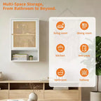 Wall Mount Bamboo Bathroom Cabinet Over Toilet Medicine Cabinet with Rattan Doors Adjustable Shelf Hanging Storage for Kitchen Laundry Living Room