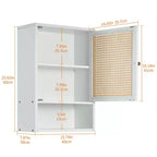 Wall Mount Bamboo Bathroom Cabinet Over Toilet Medicine Cabinet with Rattan Doors Adjustable Shelf Hanging Storage for Kitchen Laundry Living Room