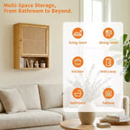 Wall Mount Bamboo Bathroom Cabinet Over Toilet Medicine Cabinet with Rattan Doors Adjustable Shelf Hanging Storage for Kitchen Laundry Living Room