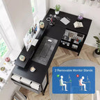 L Shaped Corner Gaming Desk with Lights, Power Outlet & Storage, Small Computer Desk with Monitor Stand & Storage Shelves