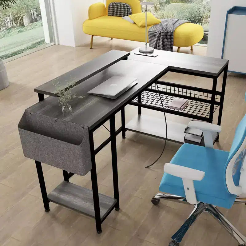 L Shaped Corner Gaming Desk with Lights, Power Outlet & Storage, Small Computer Desk with Monitor Stand & Storage Shelves
