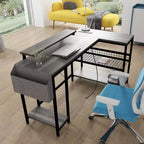 L Shaped Corner Gaming Desk with Lights, Power Outlet & Storage, Small Computer Desk with Monitor Stand & Storage Shelves