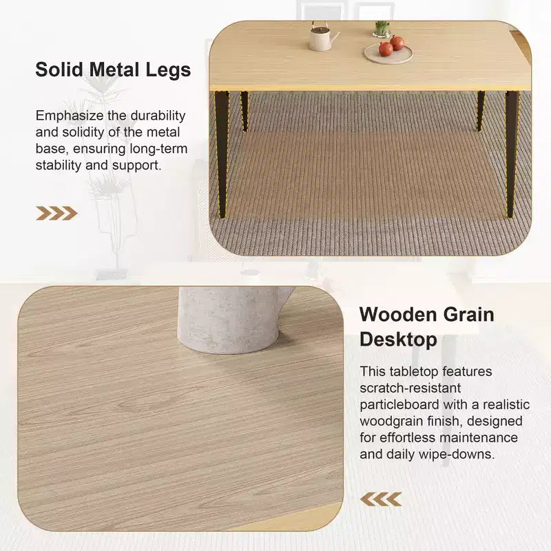 FurnitureR Modern Rectangular Dining Table with MDF Wood Top and Metal Legs, Kitchen Dining Room Table for Home Apartment Dining Space
