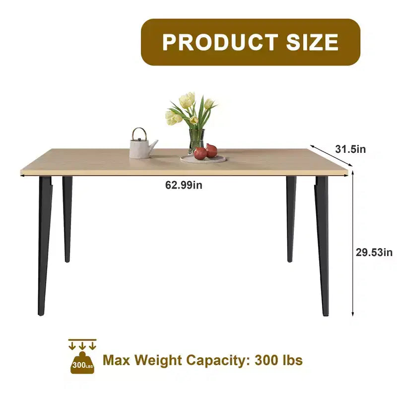 FurnitureR Modern Rectangular Dining Table with MDF Wood Top and Metal Legs, Kitchen Dining Room Table for Home Apartment Dining Space