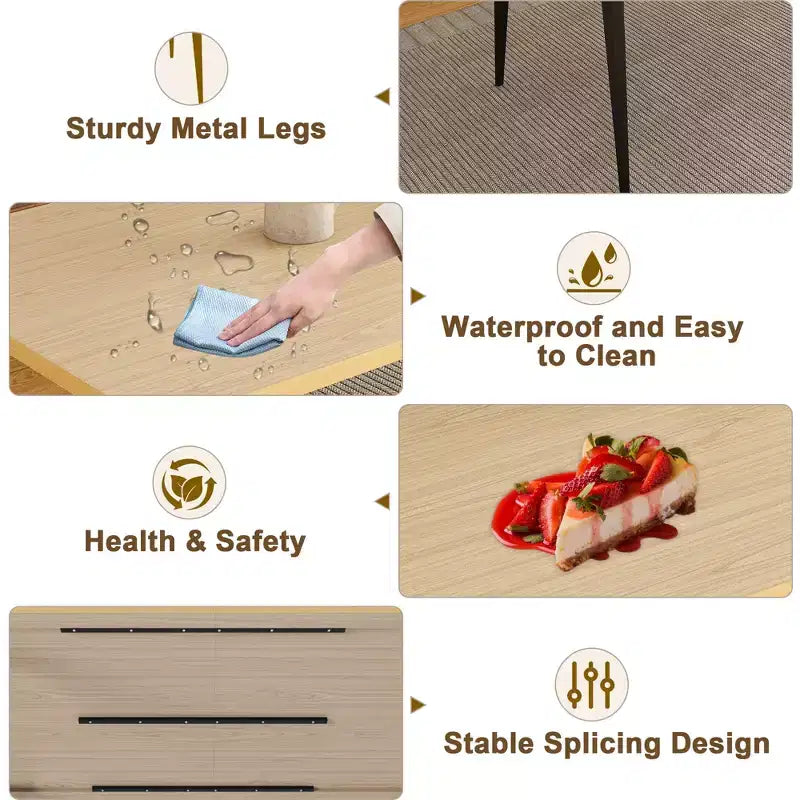 FurnitureR Modern Rectangular Dining Table with MDF Wood Top and Metal Legs, Kitchen Dining Room Table for Home Apartment Dining Space