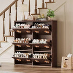 Wooden Shoe Cabinet with 6 Flip Drawers Adjustable Shelves Flower Pattern Diamond Handle Freestanding Slim Storage Organizer for Entryway