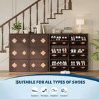 Wooden Shoe Cabinet with 6 Flip Drawers Adjustable Shelves Flower Pattern Diamond Handle Freestanding Slim Storage Organizer for Entryway