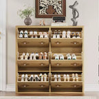 Wooden Shoe Cabinet with 6 Flip Drawers Adjustable Shelves Flower Pattern Diamond Handle Freestanding Slim Storage Organizer for Entryway