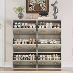 Wooden Shoe Cabinet with 6 Flip Drawers Adjustable Shelves Flower Pattern Diamond Handle Freestanding Slim Storage Organizer for Entryway