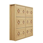 Wooden Shoe Cabinet with 6 Flip Drawers Adjustable Shelves Flower Pattern Diamond Handle Freestanding Slim Storage Organizer for Entryway