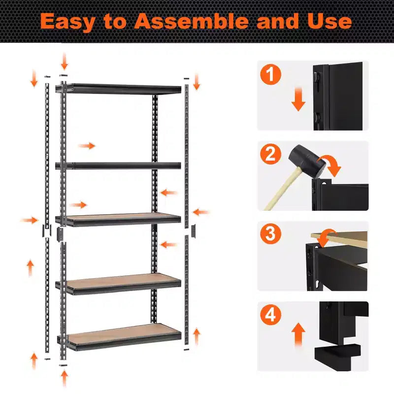 Acekool Garage Home Storage, 5 Tier 36 in Metal Shelving Unit, Heavy Duty Adjustable Utility Storage Shelves for Pantry Basement, Black