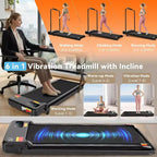 Tapis de course KRISRATE 6 en 1 de 3,5 CV avec plateforme vibrante et inclinaison de 12 %/15 %, tapis de course pliable sous le bureau pour la maison, le bureau