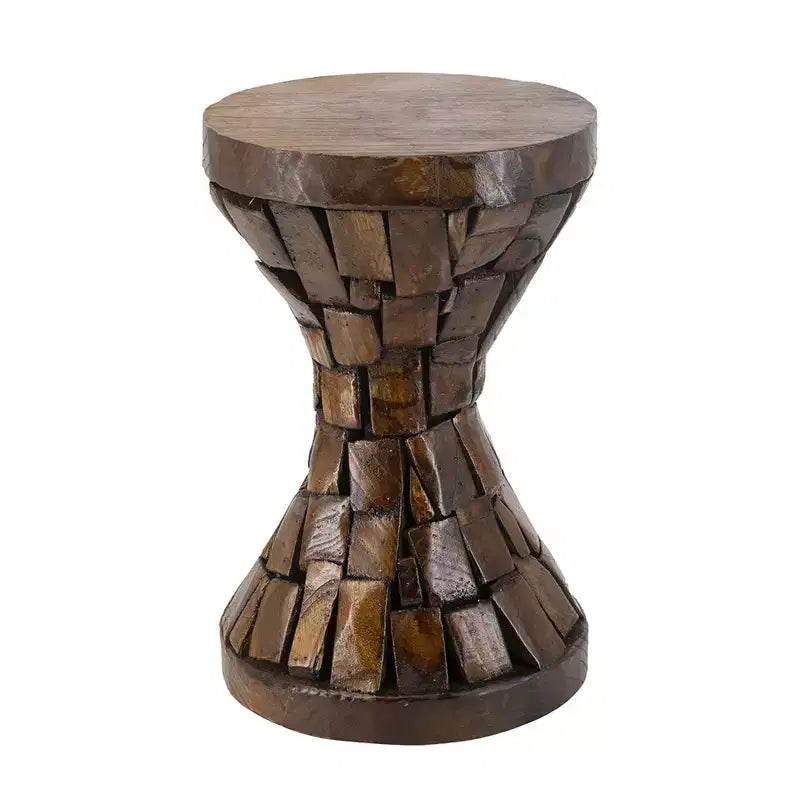 Table d'appoint ronde sablier GDFStudio Solara en bois de paulownia avec motif mosaïque texturé