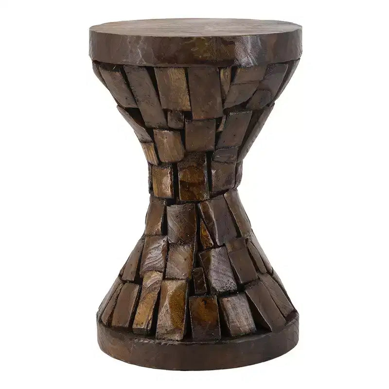 Table d'appoint ronde sablier GDFStudio Solara en bois de paulownia avec motif mosaïque texturé